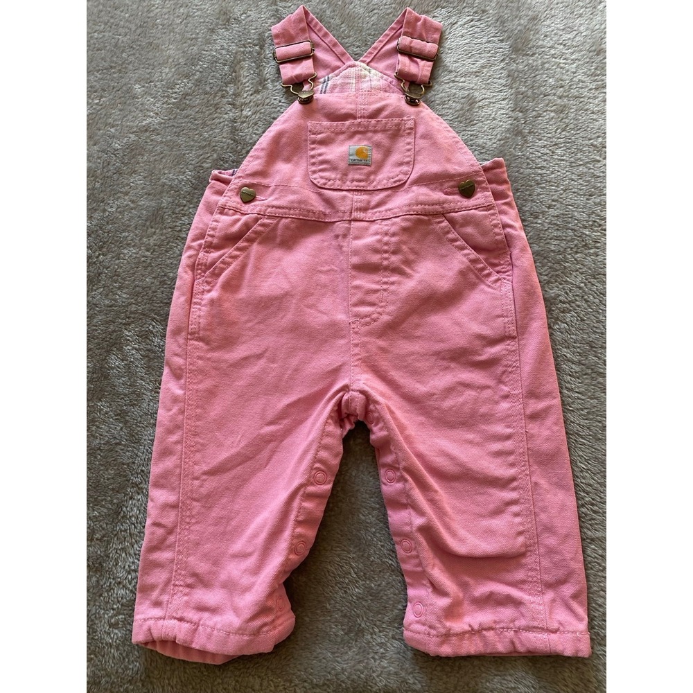 Carhartt Bib Overalls Toddler Girls 6 Months Flannel Lined s2